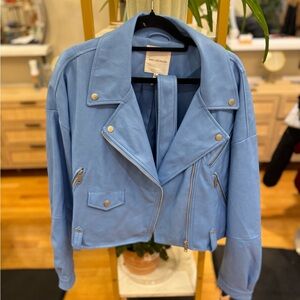 Avec Les Filles Light Blue Leather Jacket